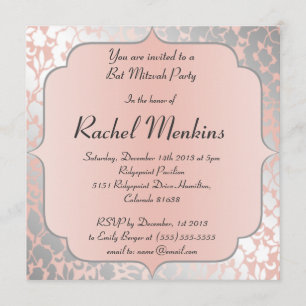 Invitación Bate floral formal metálico Mitzvah