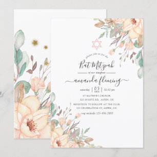 Invitación Bate floral rosa Rubor Mitzvah