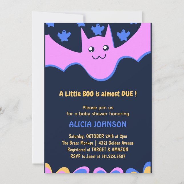 Invitación Bate pequeño Cute bate Pink Halloween ducha (Anverso)