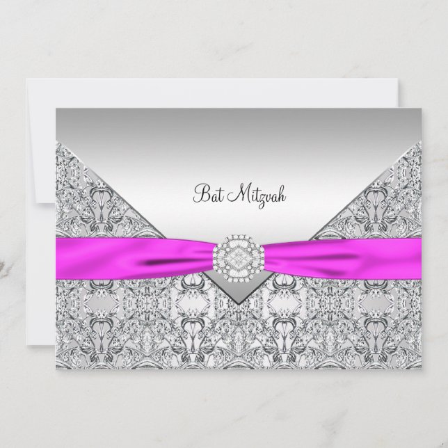 Invitación Bate rosa caliente Mitzvah (Anverso)