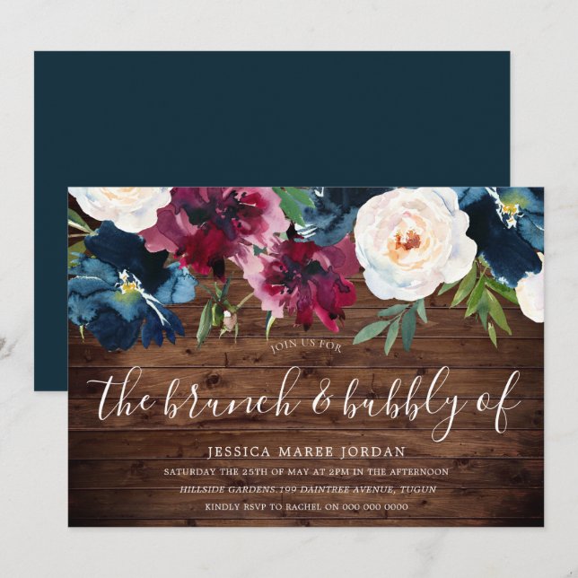 Invitación Batería de Burgundy Brunch y Bubbly Bridal Shower (Anverso / Reverso)