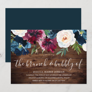 Invitación Batería de Burgundy Brunch y Bubbly Bridal Shower