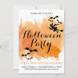 Invitación Bates de Halloween y acuarela moderna de brujas