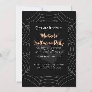 Invitación Bates de telaraña gris negro de la fiesta de Hallo