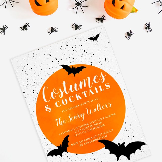 Invitación Bates lunares naranjas de Halloween sirven cóctele (Subido por el creador)