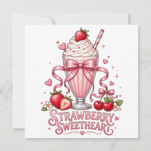 Invitación Batido De Fresa Malteada Rosa Dulce Postre