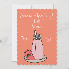 Invitación Batido de fresa rosa fiesta de chicas retro