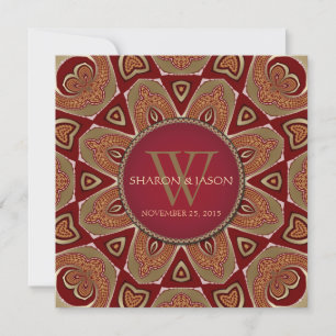 Invitación Batik Tribal Oriental Rojo Dorado Boda