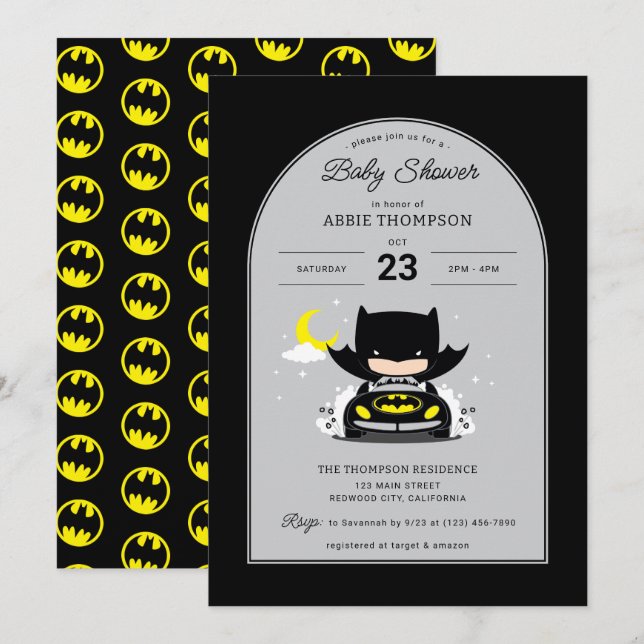 Invitación Batman - Baby Shower de Luna y Estrellas (Anverso / Reverso)