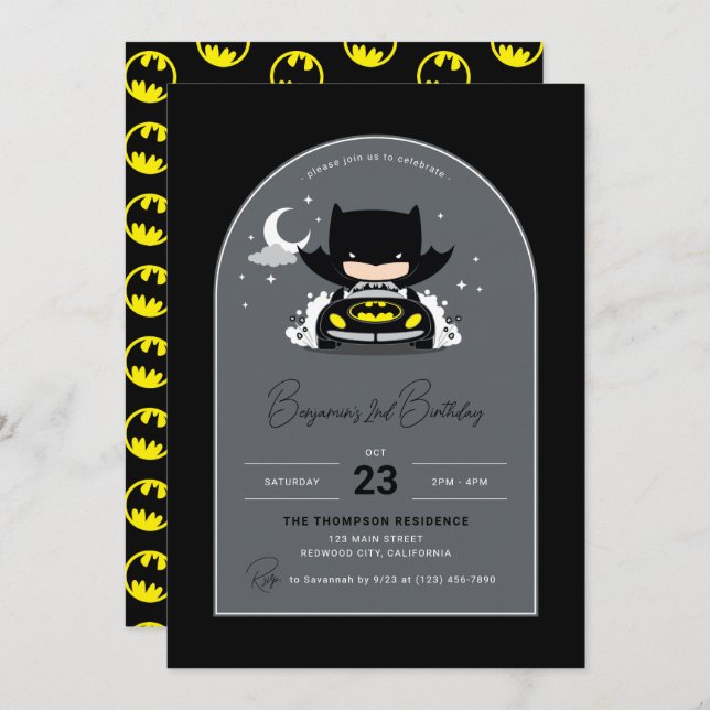Invitación Batman - Cumpleaños de la luna y las estrellas (Anverso / Reverso)