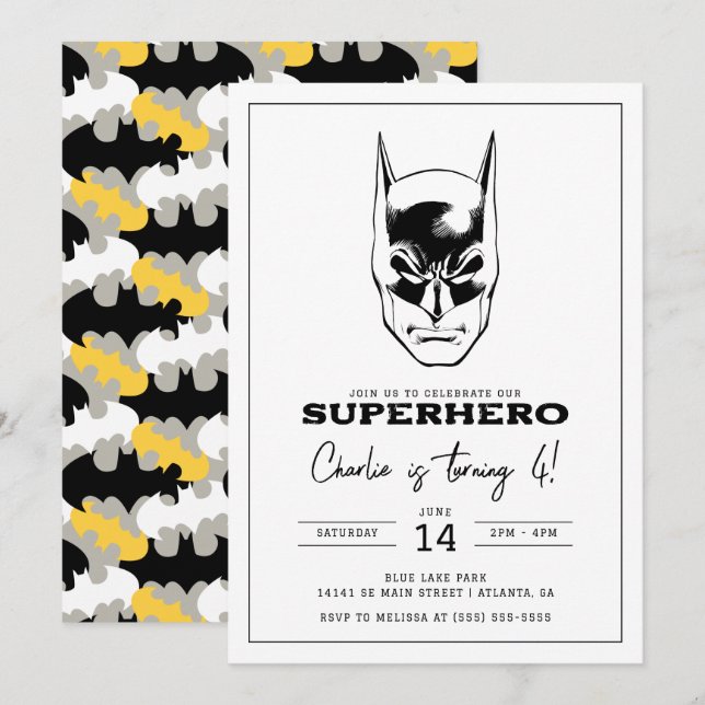 Invitación Batman Head Super Hero Boys Cumpleaños (Anverso / Reverso)