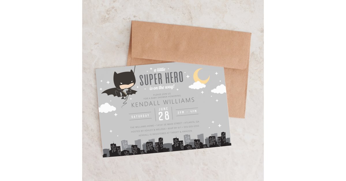 Invitación Batman Super Hero Baby Shower 