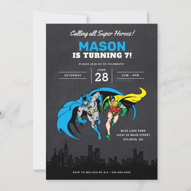 Invitación Batman y Robin - Ciudad Gótica | Cumpleaños de Cha (Anverso)