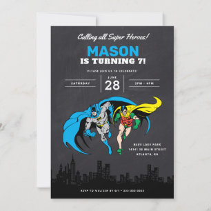 Invitación Batman y Robin - Ciudad Gótica   Cumpleaños de Cha