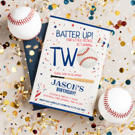 Invitación Batter Up Baseball Blue Little Rookie 2º cumpleaño