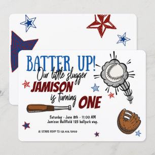 Invitación BATTER UP Béisbol Pequeño Deslumbrador Cumpleaños