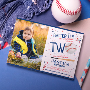 Invitación Batter Up Blue Rookie Baseball Photo 2º cumpleaños