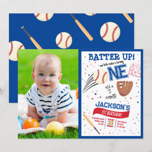 Invitación Batter Up Rookie Cute Foto De Béisbol Primer Cumpl