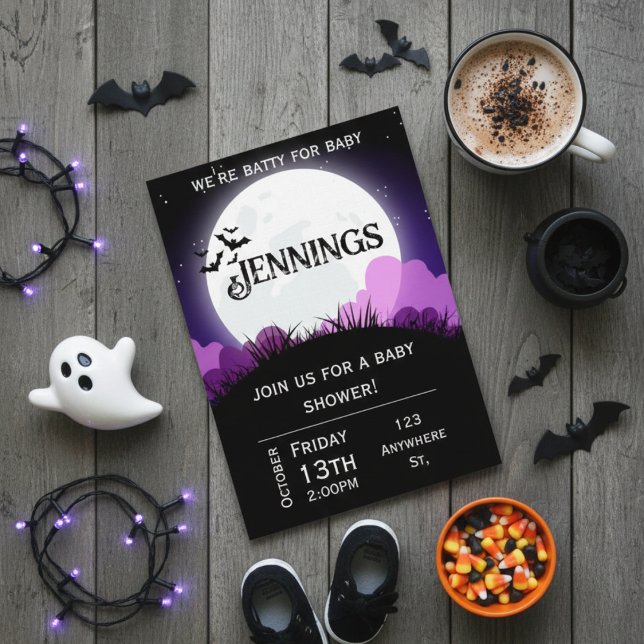 Invitación Batty for baby. Halloween Baby shower Invitation (Subido por el creador)