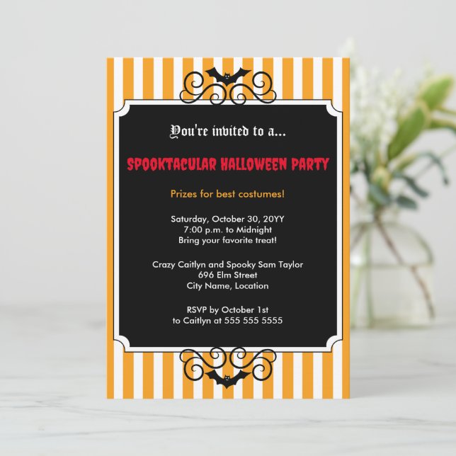 Invitación Batty Halloween Party (Anverso de pie)