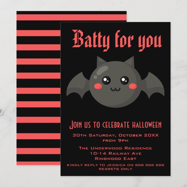 INVITACIÓN BATTY PARA USTED HALLOWEEN PARTY (Anverso / Reverso)