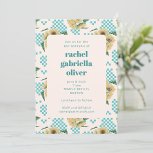 Invitación Batz Mitzvah de Girasol Turquesa con Tablero de Aj