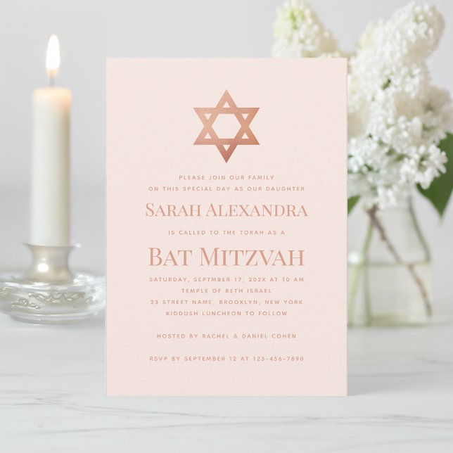 Invitación Batz Mitzvah Rosa Sencillo Estrella de David de Or (Subido por el creador)