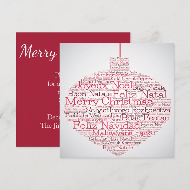 Invitación Bauble hecho con palabras de 'Feliz Navidad' (Anverso / Reverso)
