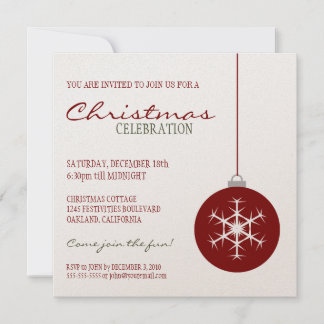 Invitación Bauble moderno de copo de nieve rojo| Fiesta Navid