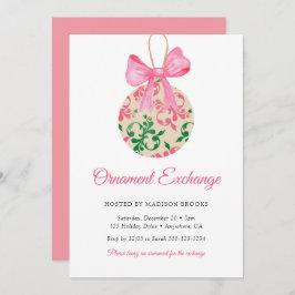 Invitación Bauble Pink Bow Ornament Exchange Christmas Party