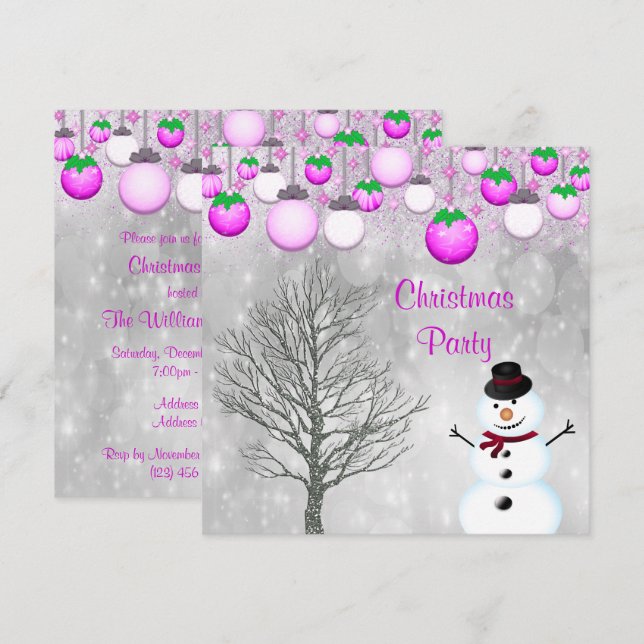 Invitación Baubles, árbol de invierno y Fiesta de Navidades S (Anverso / Reverso)
