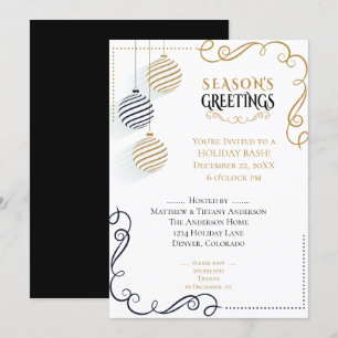 Invitación Baubles modernos de vacaciones minimalistas en neg