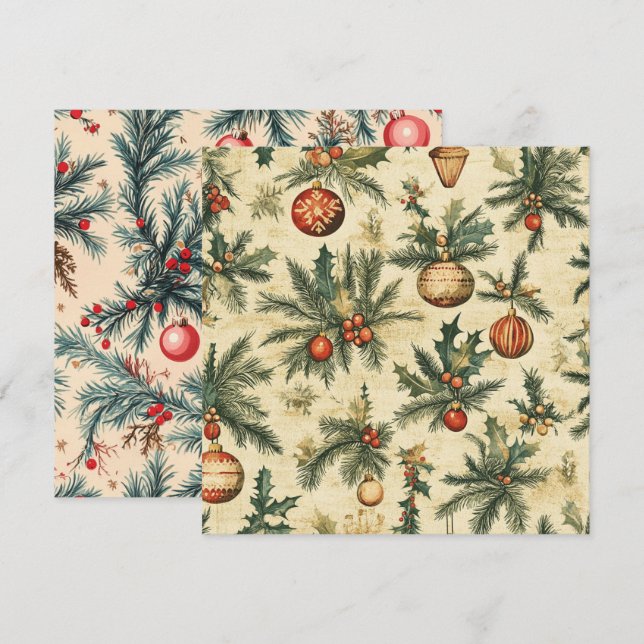 Invitación Baubles y ramas de Navidad de época imprimible (Anverso / Reverso)
