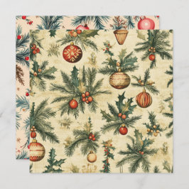 Invitación Baubles y ramas de Navidad de época imprimible