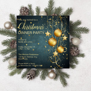 Invitación Baudibles de oro y estrellas Navidades verdes verd
