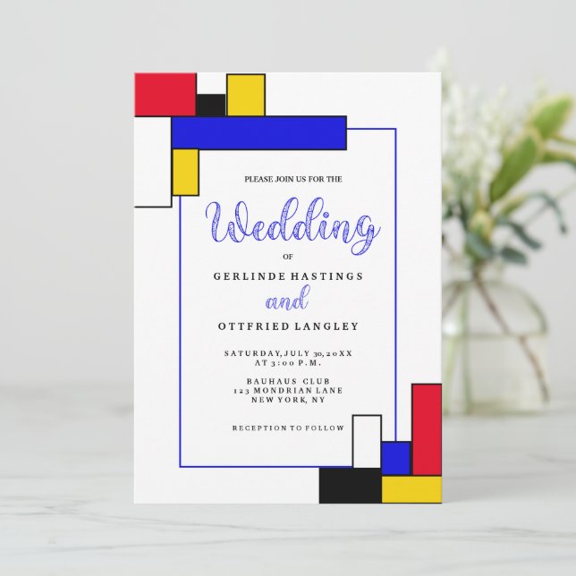 Invitación Bauhouse Mondrian Style Boda (Anverso de pie)