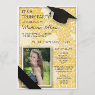 Invitación Baúl Floral Amarillo Negro Fiesta Universitaria Fo