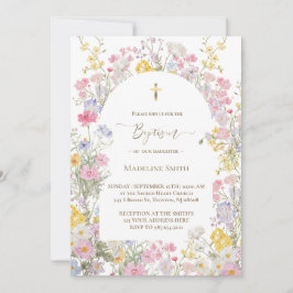 Invitación Bautismo acuarela flores de prado