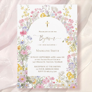 Invitación Bautismo acuarela flores de prado