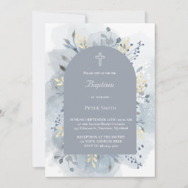 Invitación Bautismo acuarela follaje 