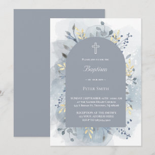 Invitación Bautismo acuarela follaje