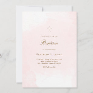 Invitación bautismo acuarela rosa