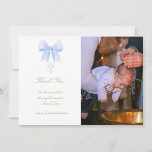 Invitación Bautismo agradecimiento foto acuarela lazo azul