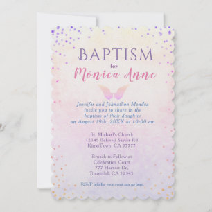 Invitación Bautismo   Ángel Alas y Arcoiris Confetti