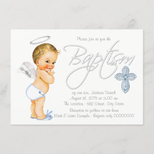 Invitación Bautismo Angel Azul de Niños