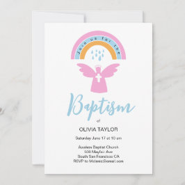 Invitación Bautismo Ángel de la Navidad y arco iris