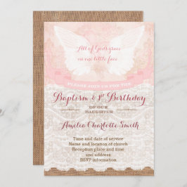 Invitación Bautismo Ángel Vintage y Chica de primer cumpleaño