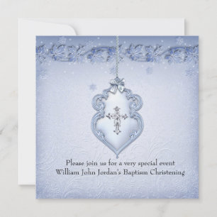 Invitación Bautismo Azul Blanco Encaje Joyero Cruz Niño damas
