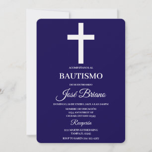 Invitación Bautismo azul marino en español