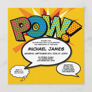 Invitación Bautismo bautizando arte pop de historietas modern